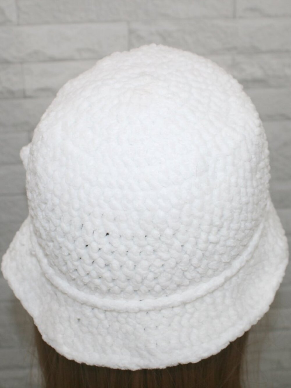 HAND CRAFTED Hat Crochet Bucket Chenille Floppy Wide Brim White Cloud Dancer - Picture 4 of 15